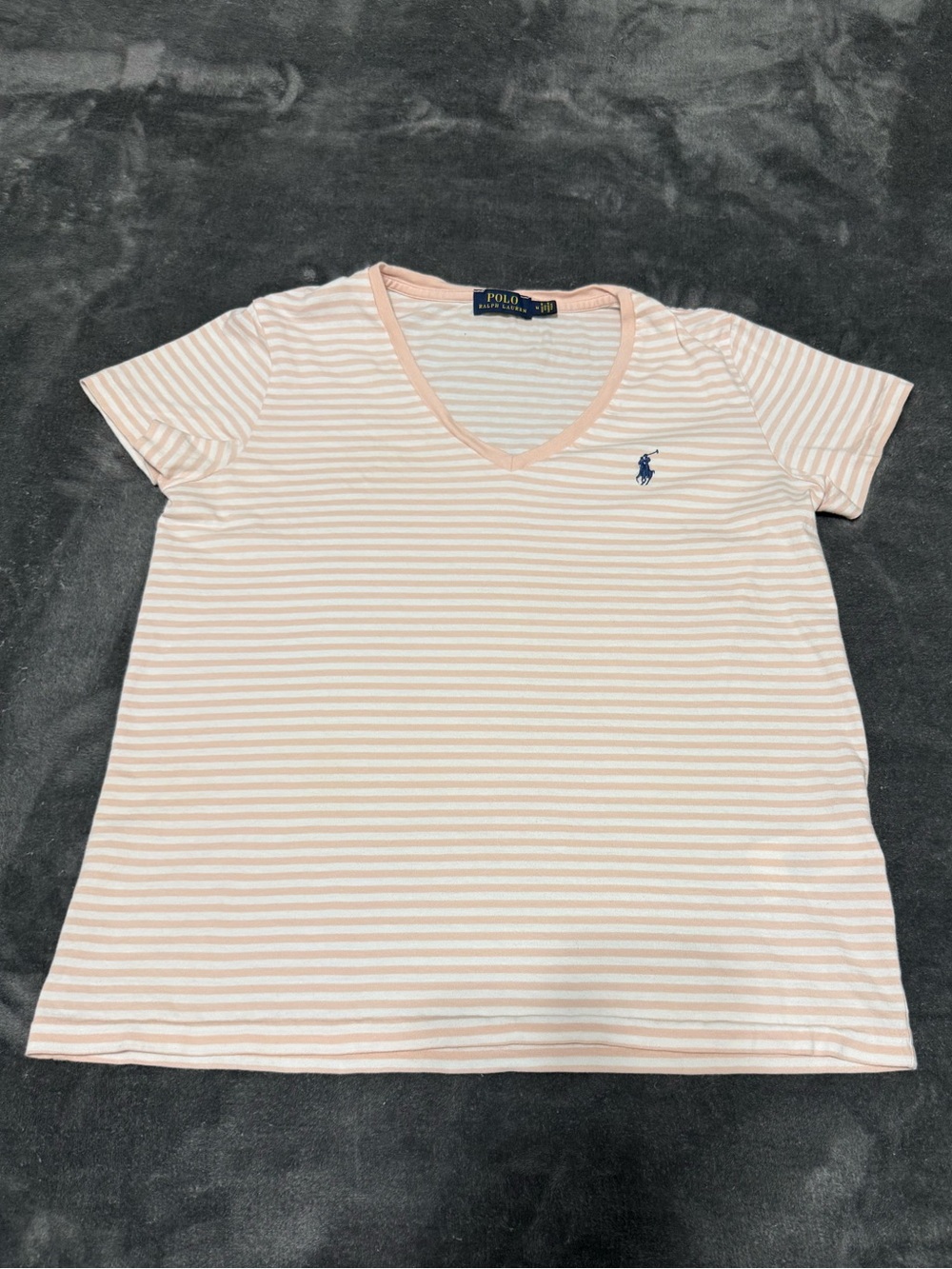 Ralph Lauren Pink & White Striped V-Neck Tee
